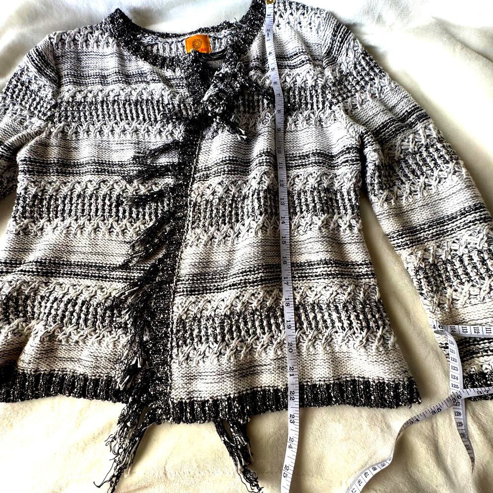 Ruby Rd Black, White And Metallic Open Cardigan S… - image 5